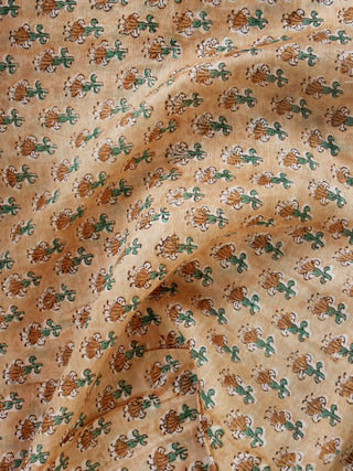 Beige Green Brown Hand Block Printed Chanderi Fabric Per Meter - F001F1924