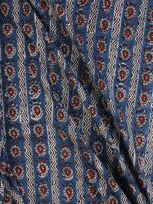 Indigo Ivory Red Ajrakh Hand Block Printed Cotton Fabric Per Meter - F003F2120
