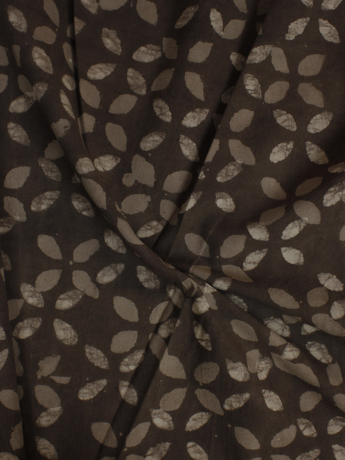 Brown Beige Hand Block Printed Cotton  Cambric Fabric Per Meter - F0916073