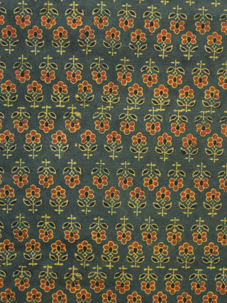 Green Yellow Rust Black Ajrakh Hand Block Printed Cotton Blouse Fabric - BPA091