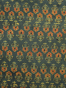 Green Yellow Rust Black Ajrakh Hand Block Printed Cotton Blouse Fabric - BPA091
