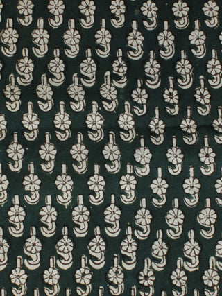 Bottle Green Ivory Ajrakh Hand Block Printed Cotton Fabric Per Meter - F003F2119