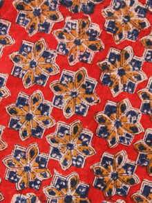 Red Orange Indigo Black Hand Block Printed Cotton Fabric Per Meter - F001F1398