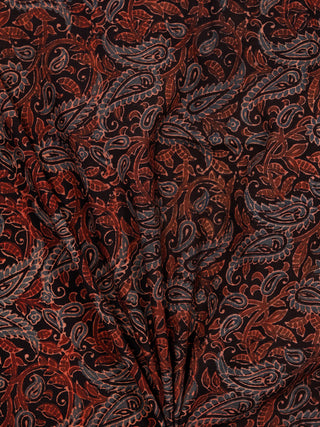 Black Rust Indigo Beige Ajrakh Hand Block Printed Cotton Fabric Per Meter - F003F1802