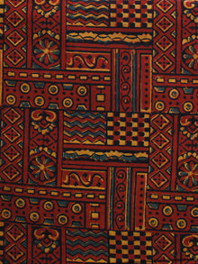 Maroon Black Green Yellow Ajrakh Hand Block Printed Cotton Blouse Fabric - BPA007