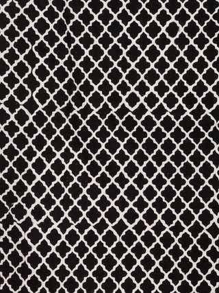 Black White Hand Block Printed Cotton Fabric Per Meter - F001F1741