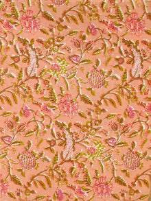 Peach Pink Green Hand Block Printed Cotton Fabric Per Meter - F001F2300