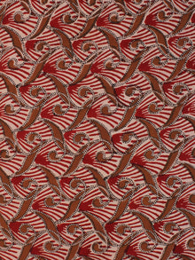 Red Ivory Brown Hand Block Printed Modal Cotton Fabric Per Meter - F001F2132