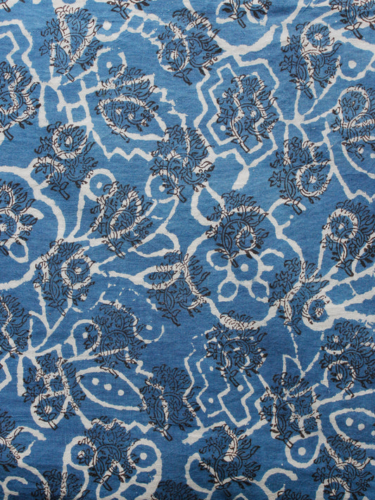 Indigo Black Ivory Hand Block Printed Cotton Fabric Per Meter - F001F1337