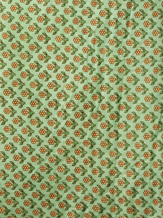 Green Mustard Hand Block Printed Cotton Fabric Per Meter - F001F1928