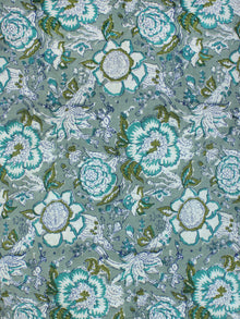 Sage Green White Block Printed Cotton Fabric Per Meter - F001F2246