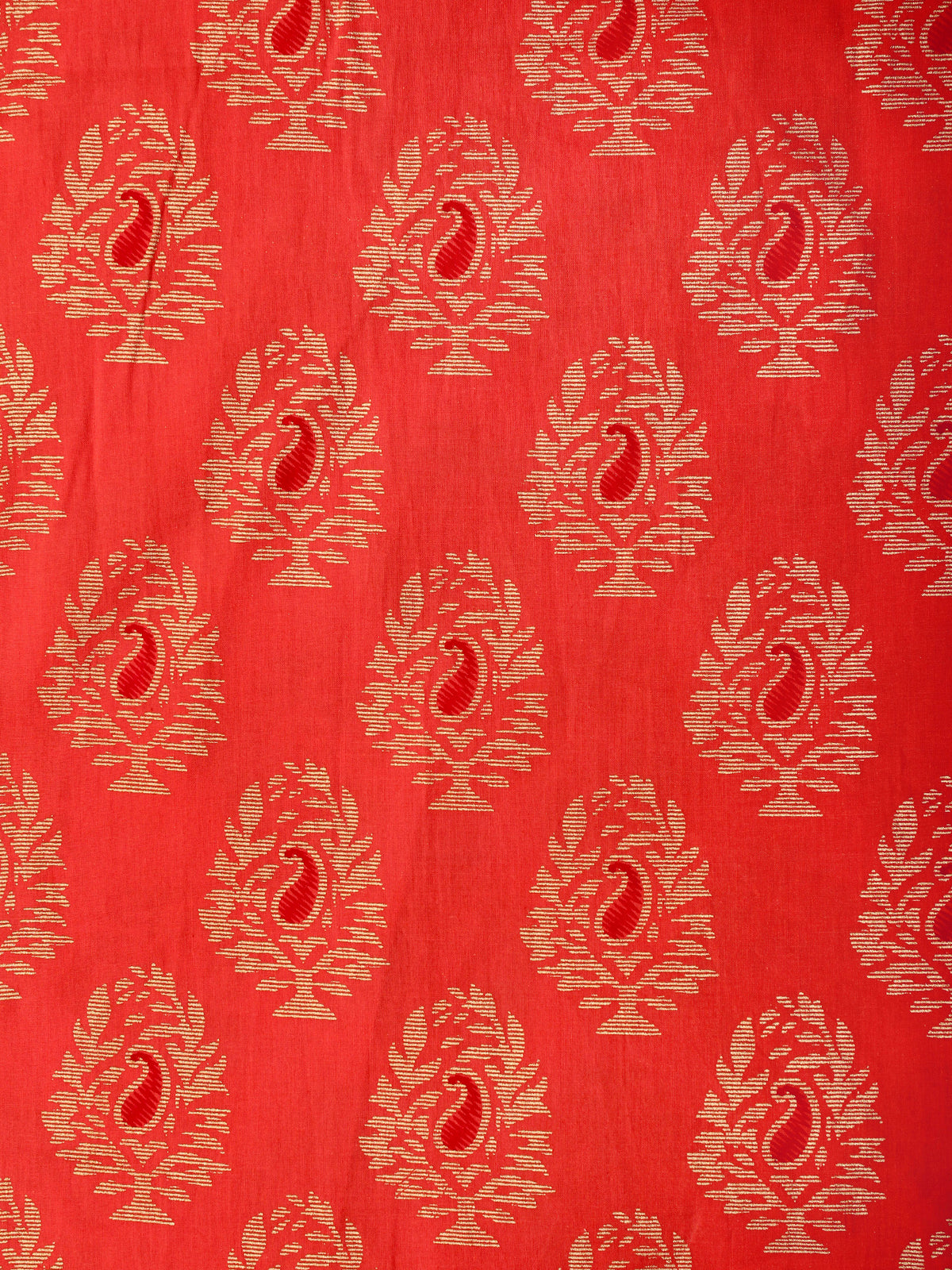 Peach Golden Hand Block Printed Cotton Fabric Per Meter - F001F1995