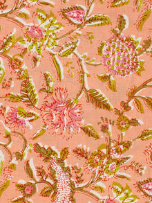 Peach Pink Green Hand Block Printed Cotton Fabric Per Meter - F001F2300