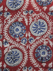 Red Ivory Indigo Hand Block Printed Cotton Fabric Per Meter - F001F1151