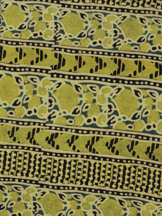 Lime Green Ivory Blue Ajrakh Printed Cotton Fabric Per Meter - F003F868