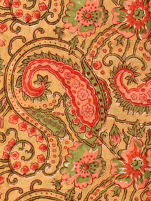 Mustard Red Green Hand Block Printed Cotton Fabric Per Meter - F001F2272