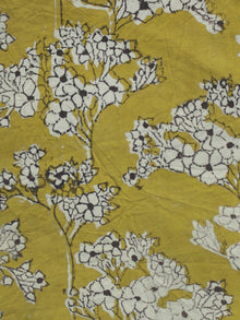Mustard Yellow Ivory Black Hand Block Printed Cotton Fabric Per Meter - F003F1307
