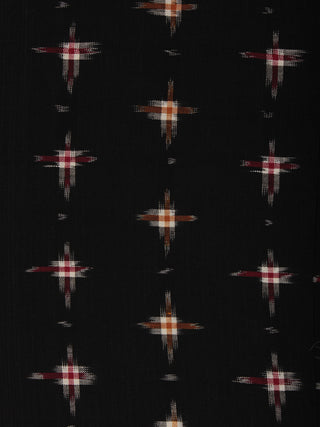 Black Maroon Ivory Pochampally Hand Weaved Double Ikat Fabric Per Meter - F002F800