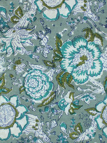 Sage Green White Block Printed Cotton Fabric Per Meter - F001F2246