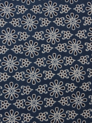 Steel Blue Ivory Black Ajrakh Block Printed Cotton Fabric Per Meter - F0916679