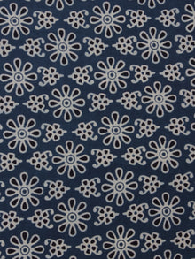 Steel Blue Ivory Black Ajrakh Block Printed Cotton Fabric Per Meter - F0916679