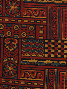 Maroon Black Green Yellow Ajrakh Hand Block Printed Cotton Blouse Fabric - BPA007
