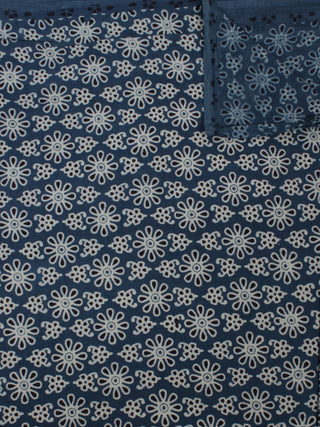 Steel Blue Ivory Black Ajrakh Block Printed Cotton Fabric Per Meter - F0916679