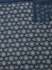 Steel Blue Ivory Black Ajrakh Block Printed Cotton Fabric Per Meter - F0916679