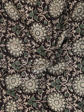Black Green OffWhite Hand Block Printed Cotton Fabric Per Meter - F001F2444