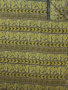 Lime Green Ivory Blue Ajrakh Printed Cotton Fabric Per Meter - F003F868