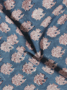 Teal Blue Maroon Ivory Kantha Embroidered Hand Block Printed Cotton Fabric - F001F560