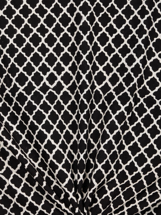Black White Hand Block Printed Cotton Fabric Per Meter - F001F1741