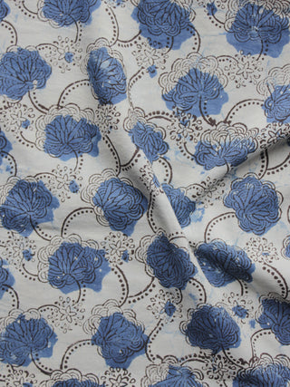 Ivory Indigo Black Hand Block Printed Cotton Fabric Per Meter - F001F899