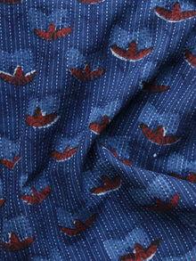 Indigo Rust Kantha Embroidered Hand Block Printed Cotton Fabric - F004K1124