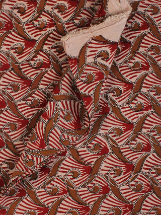 Red Ivory Brown Hand Block Printed Modal Cotton Fabric Per Meter - F001F2132