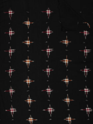 Black Maroon Ivory Pochampally Hand Weaved Double Ikat Fabric Per Meter - F002F800