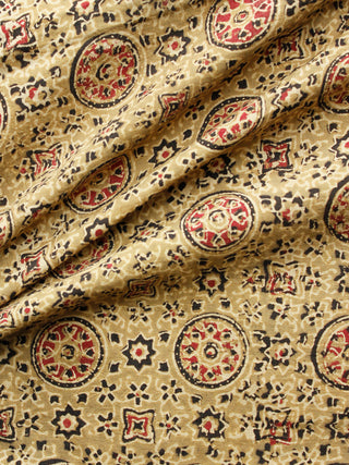 Peanut Brown Red Black Ajrakh Hand Block Printed Cotton Fabric Per Meter - F003F1581