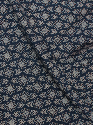 Steel Blue Ivory Black Ajrakh Block Printed Cotton Fabric Per Meter - F0916679