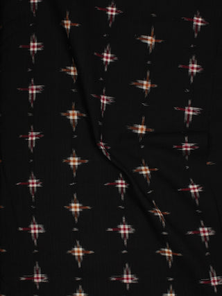 Black Maroon Ivory Pochampally Hand Weaved Double Ikat Fabric Per Meter - F002F800