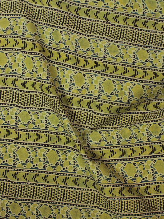 Lime Green Ivory Blue Ajrakh Printed Cotton Fabric Per Meter - F003F868