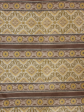 Mustard Brown Hand Block Printed Cotton Fabric Per Meter - F001F1915