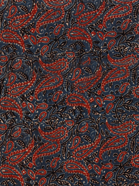 Indigo Red Black Beige Ajrakh Hand Block Printed Cotton Fabric Per Meter - F003F1803