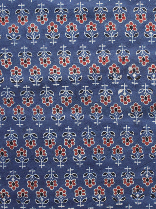 Indigo Black Rust Ivory Ajrakh Hand Block Printed Cotton Blouse Fabric - BPA092