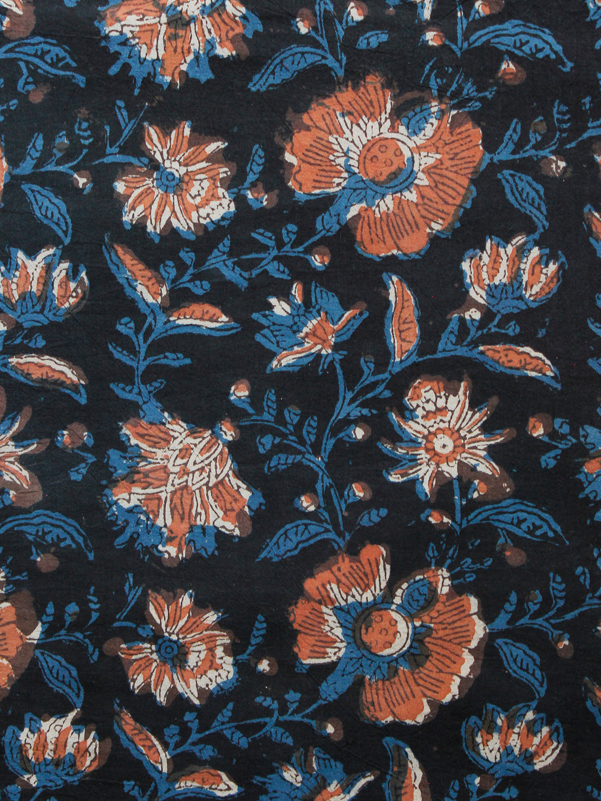 Black Indigo Brown Hand Block Printed Cotton Fabric Per Meter - F001F1399
