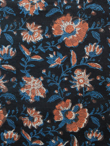 Black Indigo Brown Hand Block Printed Cotton Fabric Per Meter - F001F1399