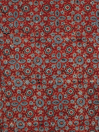 Red Indigo Black Ajrakh Hand Block Printed Cotton Fabric Per Meter - F003F2122