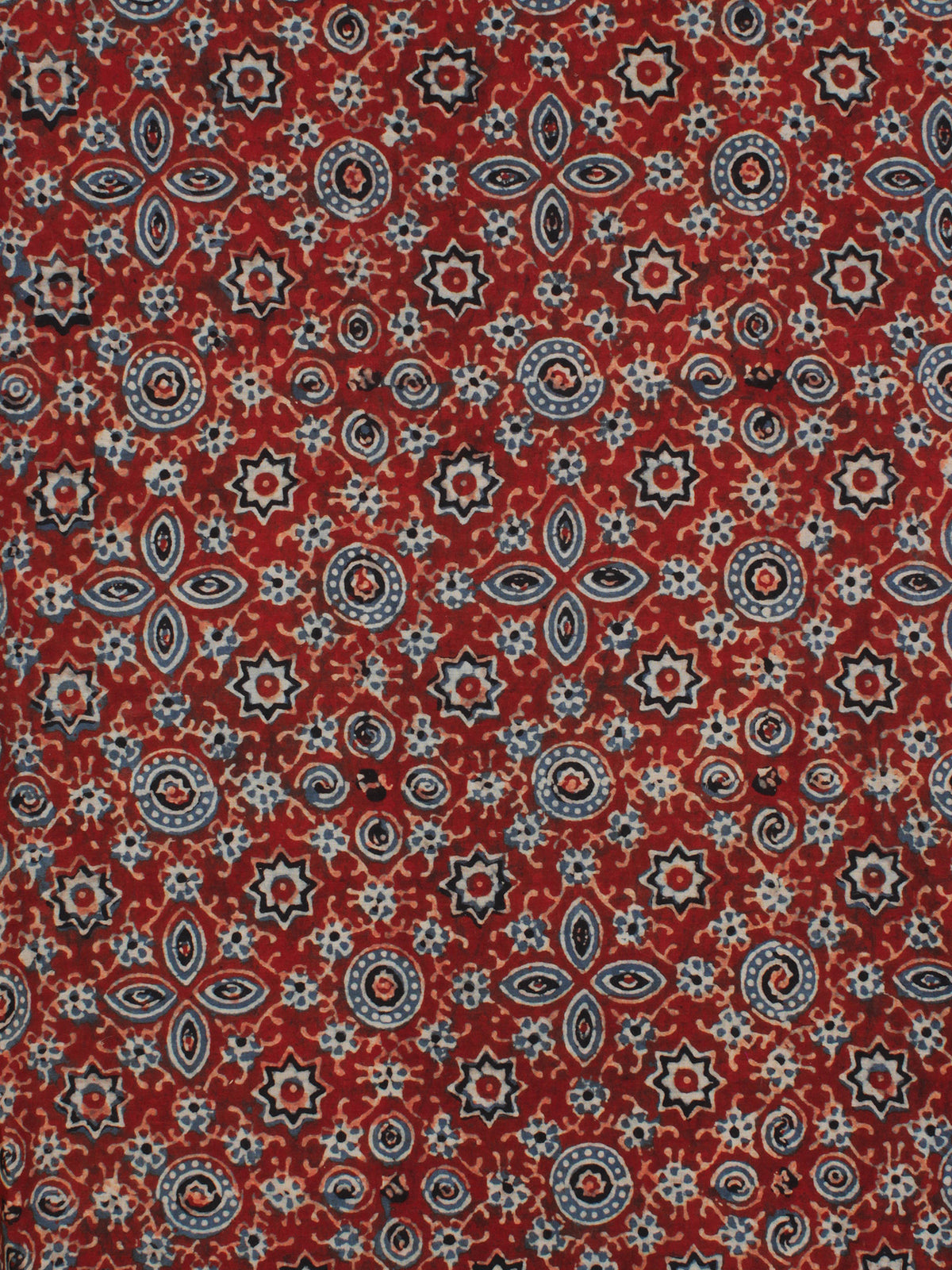 Red Indigo Black Ajrakh Hand Block Printed Cotton Fabric Per Meter - F003F2122