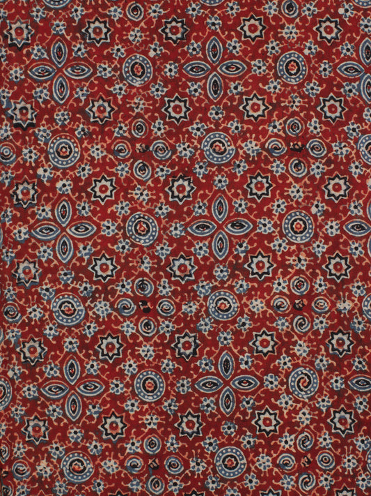 Red Indigo Black Ajrakh Hand Block Printed Cotton Fabric Per Meter - F003F2122
