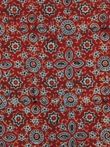 Red Indigo Black Ajrakh Hand Block Printed Cotton Fabric Per Meter - F003F2122