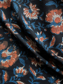 Black Indigo Brown Hand Block Printed Cotton Fabric Per Meter - F001F1399